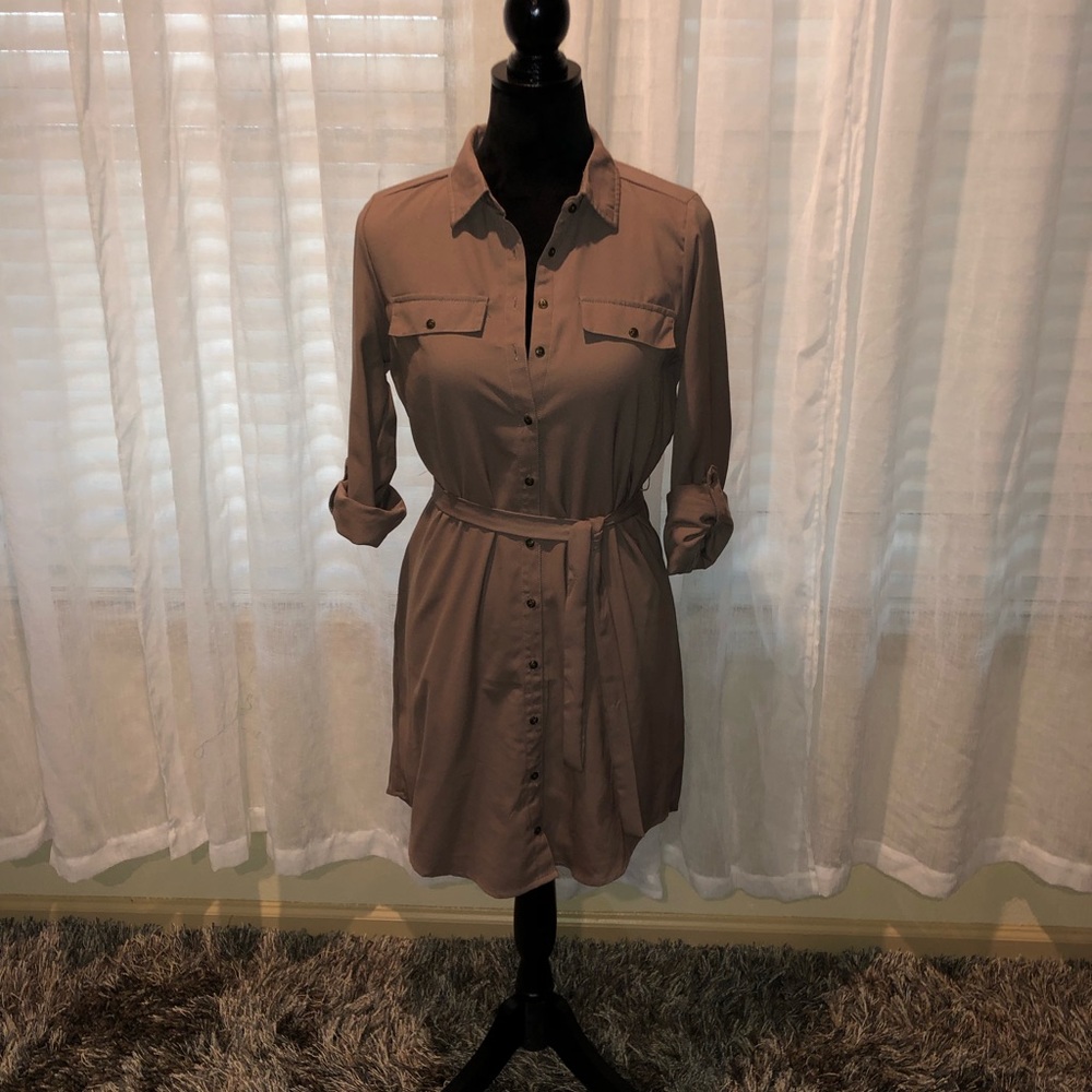 Clay-colored shirt dress